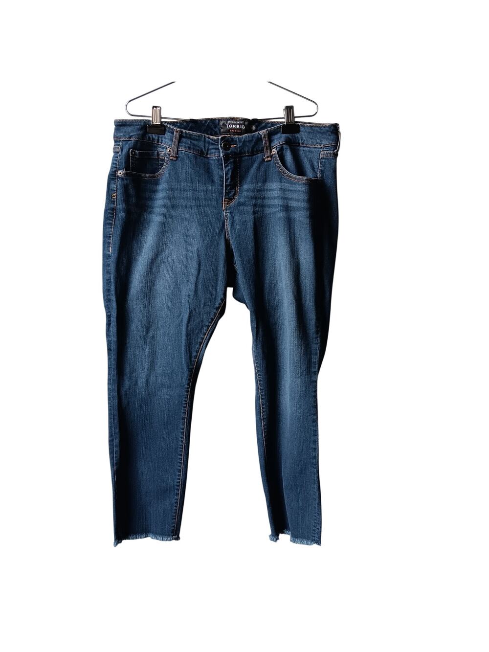 Torrid Jeans 16R Blue Cropped Raw Hemline Boyfriend